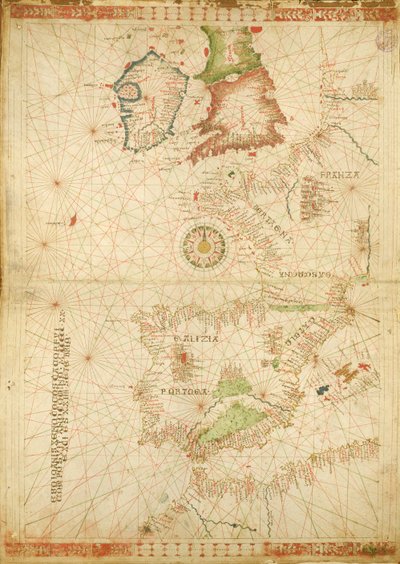 The Atlantic Coasts of Europe and Africa, from a nautical Atlas, 1520 by Giovanni Xenodocus da Corfu